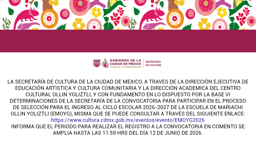 CicLo Escolar 2026-2027 de la Escuela de Mariachi Ollin Yoliztli (EMOYG)